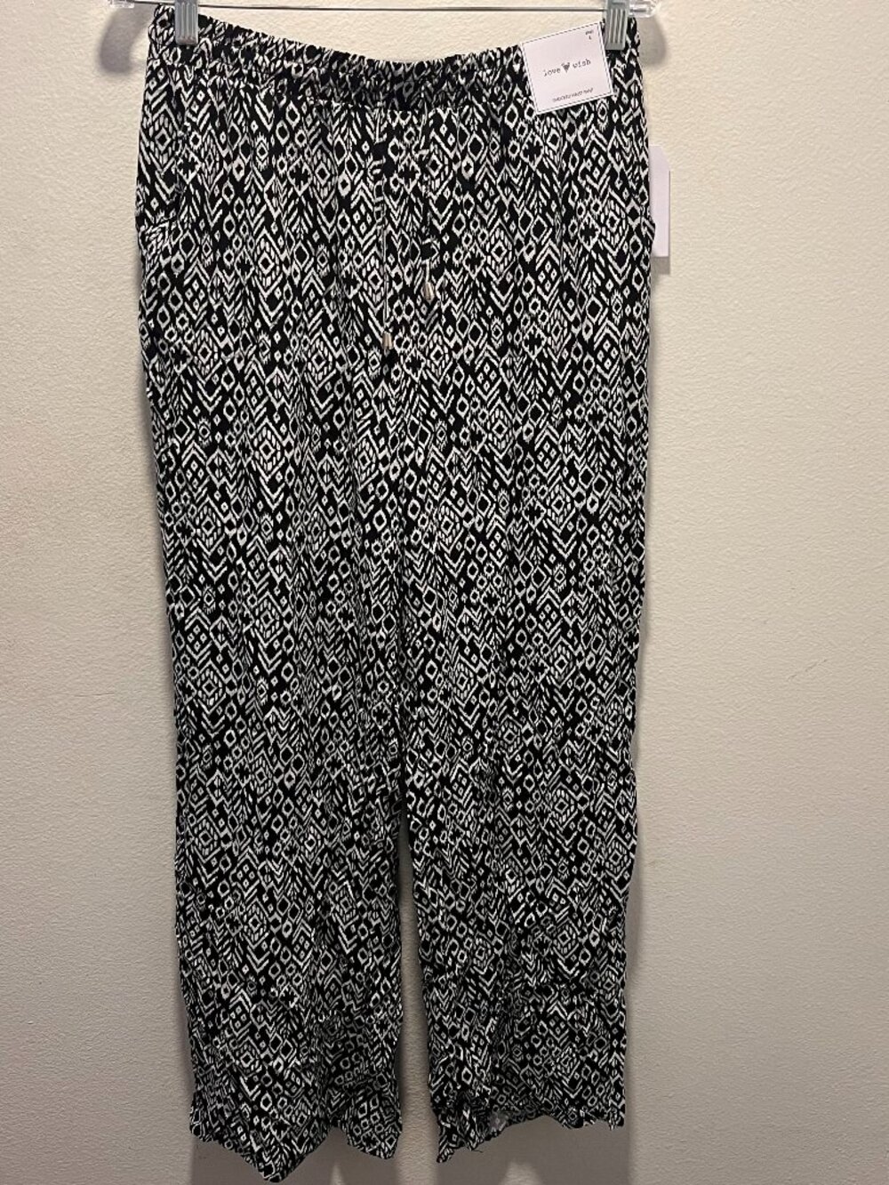 Love Wish Black And White Flowy Slip On Pants Size Large